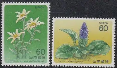 Japan Mi.Nr. 1596-97 Bergpflanzen, Edelweiß, Lagotis glauca (2 Werte)