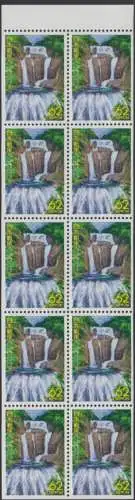 Japan H-Blatt mit 10x Mi.Nr.2147 Präfekturmarke Ibaraki, Fukuroda-Wasserfall