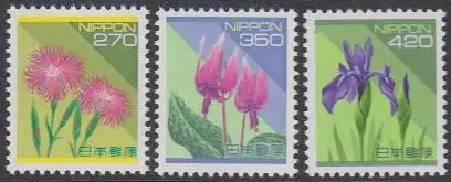 Japan Mi.Nr. 2205-07 Freim. Natur in Japan, Nelke, Hundszahn, Iris (3 Werte)