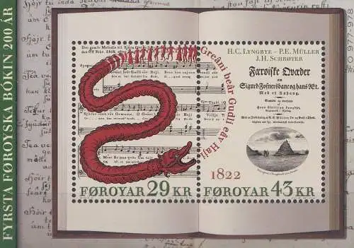 Färöer MiNr. Block 64, 200 Jahre Veröffentlichung des 1. Buches in färö.Sprache.