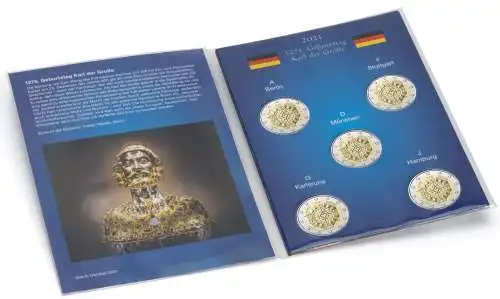 Münzkarte für 5 dt. 2-Euro-Gedenkmünzen „1275. Geburtstag Karl der Große“ (2023)