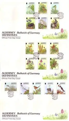 Alderney Mi.Nr. 65-81A Fauna und Flora (auf 3 Briefen)