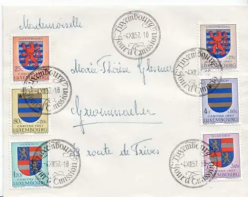 Luxemburg Mi.Nr. 575 - 580, 1957, Caritas, Luxemburger Kantonalwappen (6 Werte)