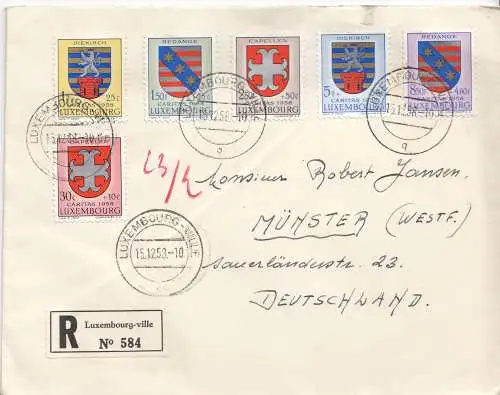 Luxemburg Mi.Nr. 595 - 600, 1958, Caritas, Luxemburger Kantonalwappen (6 Werte)