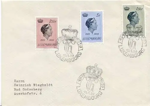Luxemburg Mi.Nr. 601 - 603, 1959, 40. Jahrestag der Thronbesteigung (3 Werte)