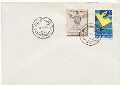 Luxemburg Mi.Nr. 523 und 524, 1954, "Fechtweltmeisterschaft" + "Messe" (2 Werte)