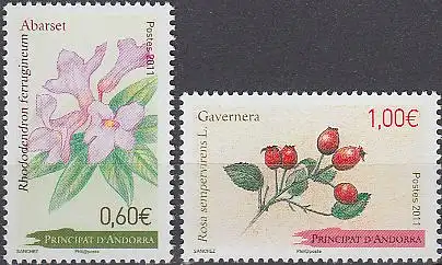 Andorra franz Mi.Nr. 734-35 Pflanzen: Alpenrose, Immergrüne Rose (2 Werte)