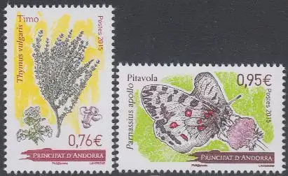 Andorra franz MiNr. 794-95 Flora und Fauna, Thymian, Apollofalter (2 Werte)