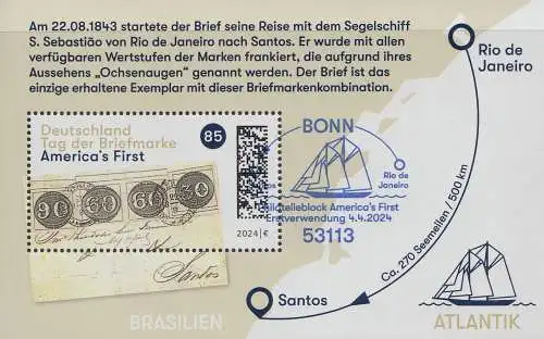 D,Bund Mi.Nr. Block 93 Tag der Briefmarke 2024: America´s First 