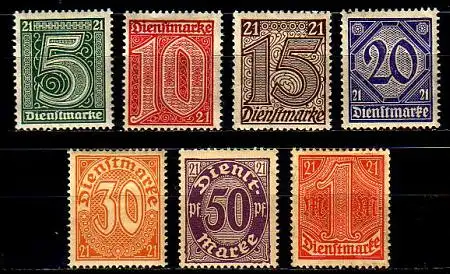 D,Dt.Reich Mi.Nr. 16-22 Dienstmarken für Preußen (7 Werte)