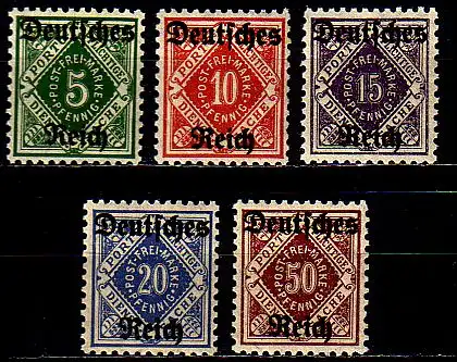 D,Dt.Reich Mi.Nr. 52-56 Dienstmarken Ziffern in Raute von Württemberg (5 Werte)