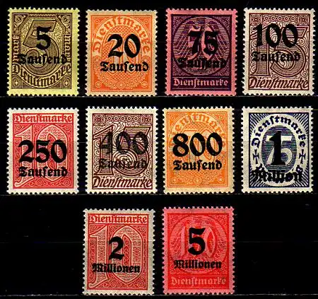 D,Dt.Reich Mi.Nr. 89-98 Dienstmarken mit Aufdruck des neuen Wertes (10 Werte)