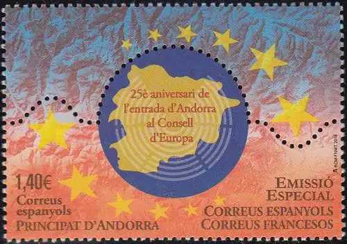 Andorra span Mi.Nr. 488 Mitgliedschaft Andorras im Europarat (25 Jahre) (1,40)