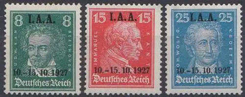 D,Dt.Reich Mi.Nr. 407-409 IAA Berlin, mit Auftruck I.A.A. 10.-15.10.1927 (3 Wte)