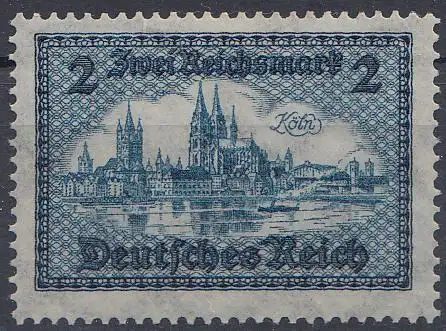 D,Dt.Reich Mi.Nr. 440 Freimarke Bauerke: Blick auf Alt-Köln (2 Reichsmark) Deutsche Nothilfe, Bauwerke; mit schwarzem Bdr.-