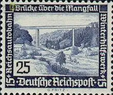 D,Dt.Reich Mi.Nr. 641y Winterhilfsw., Mangfall Brücke waager.Gummiriff. (25+15)