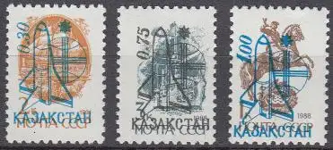 Kasachstan Mi.Nr. 8-10 Freim. Sowjetunion MiNr.6025,6026+6177 m.Aufdr. (3 Werte)