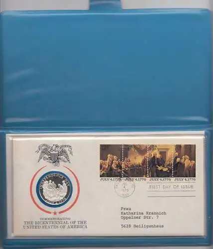 Medaille 200 Jahrestag Amerika Independence - Bicentennial Day 1776 + FDC