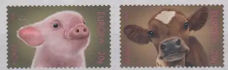 Norwegen Mi.Nr. 2054-2055 Tierbabies: Hausschwein, Hausrind