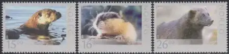 Norwegen Mi.Nr. 1707-09 Wildlebende Tiere, Fischotter Lemming Vielfraß (3 Werte)