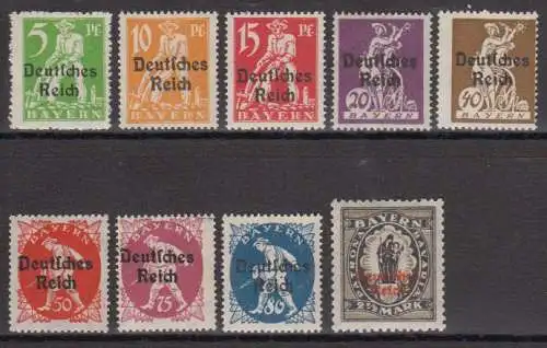Deutsches Reich, aus Mi.Nr. 119-138 Bayernmarken mit Aufdruck Deutsches Reich