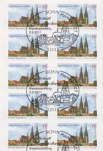 D,Bund Mi.Nr. Folienblatt 14a UNESCO-Welterbe, Dom Regensburg, skl. (m.10x2850)