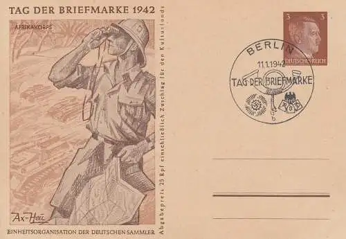 Dt. Reich Mi.Nr. P 308b/01 Sonderpostkarte Tag der Briefmarken 1942, Afrikakorps