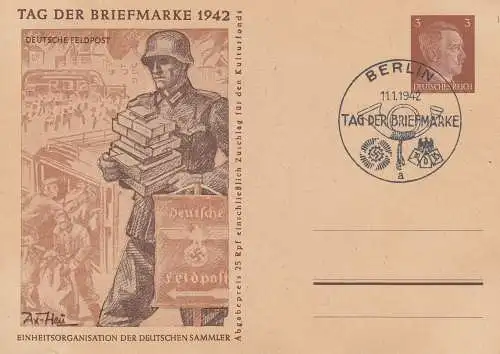Dt. Reich Mi.Nr. P 308b/02 Sonderpostkarte Tag der Briefmarken 1942 Dt. Feldpost