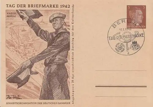 Dt. Reich Mi.Nr. P 308b/03 Sonderpostkarte Tag der Briefmarken 1942 Kriegsmarine