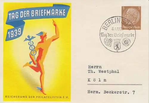 Dt. Reich Mi.Nr. P 239/01 Sonderpostkarte Tag der Briefmarke 1939