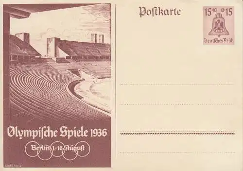 Dt. Reich Mi.Nr. P 260 Sonderpostkarte Olympische Spiele 1936 Berlin