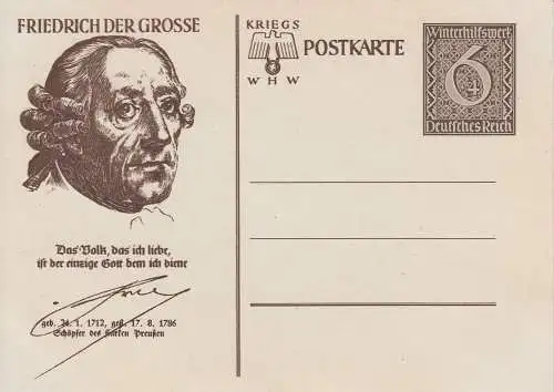 Dt. Reich Mi.Nr. P 285/04 Sonderpostkarte Winterhilfswerk 39, Friedrich d. Große