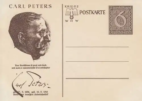 Dt. Reich Mi.Nr. P 285/06 Sonderpostkarte Winterhilfswerk 1939, Carl Peters