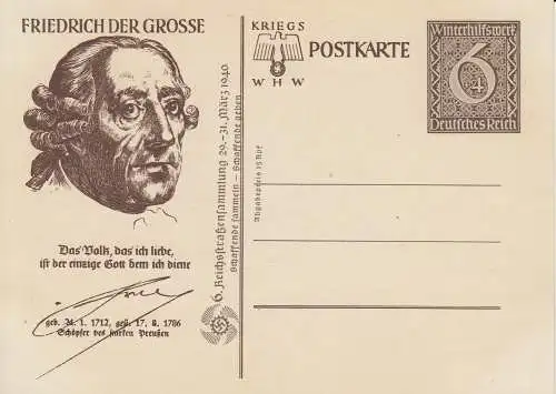 Dt. Reich Mi.Nr. P 286/04 Sonderpostkarte Winterhilfswerk 39, Friedrich d. Große
