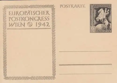 Dt. Reich Mi.Nr. P 294a Sonderpostkarte zum Europäischen Postkongress Wien 1942