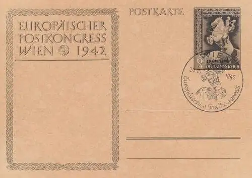 Dt. Reich Mi.Nr. P 295b Sonderpostkarte zum Europäischen Postkongress Wien 1942