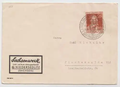 Alliierte Besetzung, MiNr. 963, Brief, Niedersedlitz, 1. Briefmarkenschau 1948