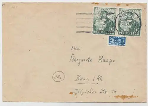 Bizone, MiNr. 103, Paar auf Brief von Aachen nach Bonn 1949