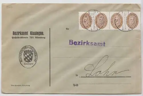 Deutsches Reich MiNr. D114 (Viererstreifen), Brief von Bad Kissingen nach Lahn