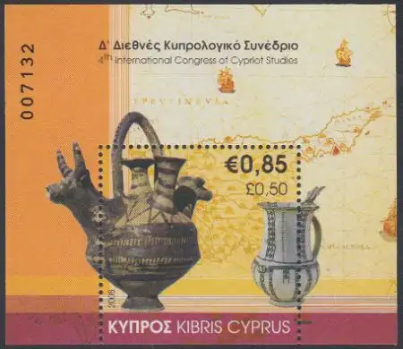Zypern Mi.Nr. Block 29 Int.Kongress über zypr.Studien, Vasen, Landkarte