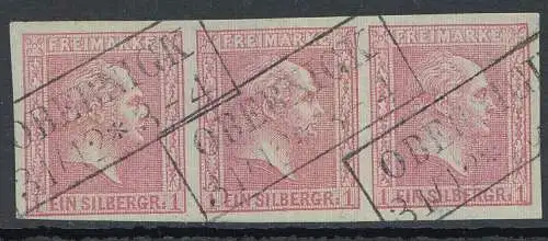 Preußen, Mi.Nr. 10 (3er-Streifen), König Friedrich-Wilhelm IV., gest. "Obernigk"