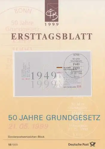 D,Bund Mi.Nr. 19/99 50 Jahre Grundgesetz (Block MiNr.48)