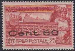 San Marino Mi.Nr. 88 Eilmarke Monte Titano MiNr.49 mit waager.Aufdruck (60 a.25)