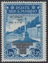 San Marino Mi.Nr. 278 Freim.Ausg.Faschismus Aufdr.28LUGLIO/1943/1642/F.R. (1,25)