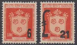 San Marino Mi.Nr. 376-77 Freim. MiNr.327 m.Aufdruck des neuen Wertes (2 Werte)