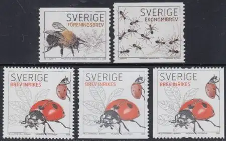 Schweden Mi.Nr. 2624-26 Insekten, Hummel, Ameise, Marienkäfer (5 Werte)