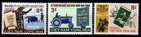 Süd-Vietnam Mi.Nr. 467-469 Inkrafttreten des Agrarreformgesetzes (3 Werte)