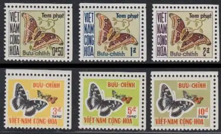 Süd-Vietnam Mi.Nr. P 15-20 Portomarken Schmetterlinge (6 Werte)