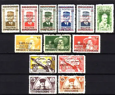 Vietnam Dem.Rep. Mi.Nr. 13-25 Marken von Fr.-Indochina mit Aufdruck (13 Werte)