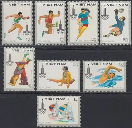 Vietnam Mi.Nr. 1093-1100 Olympische Sommerspiele Moskau (8 Werte)